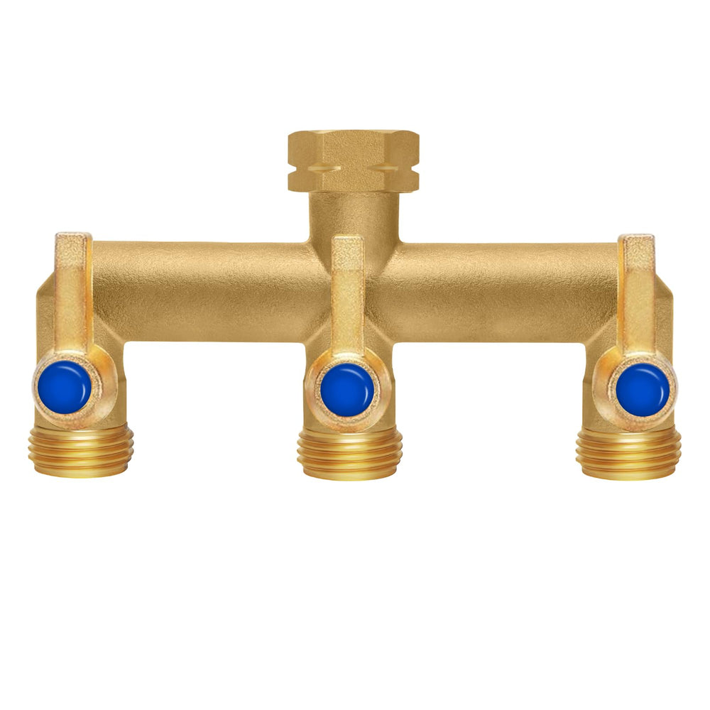 BACASIN Brass Garden Hose Splitter front view with three outlets