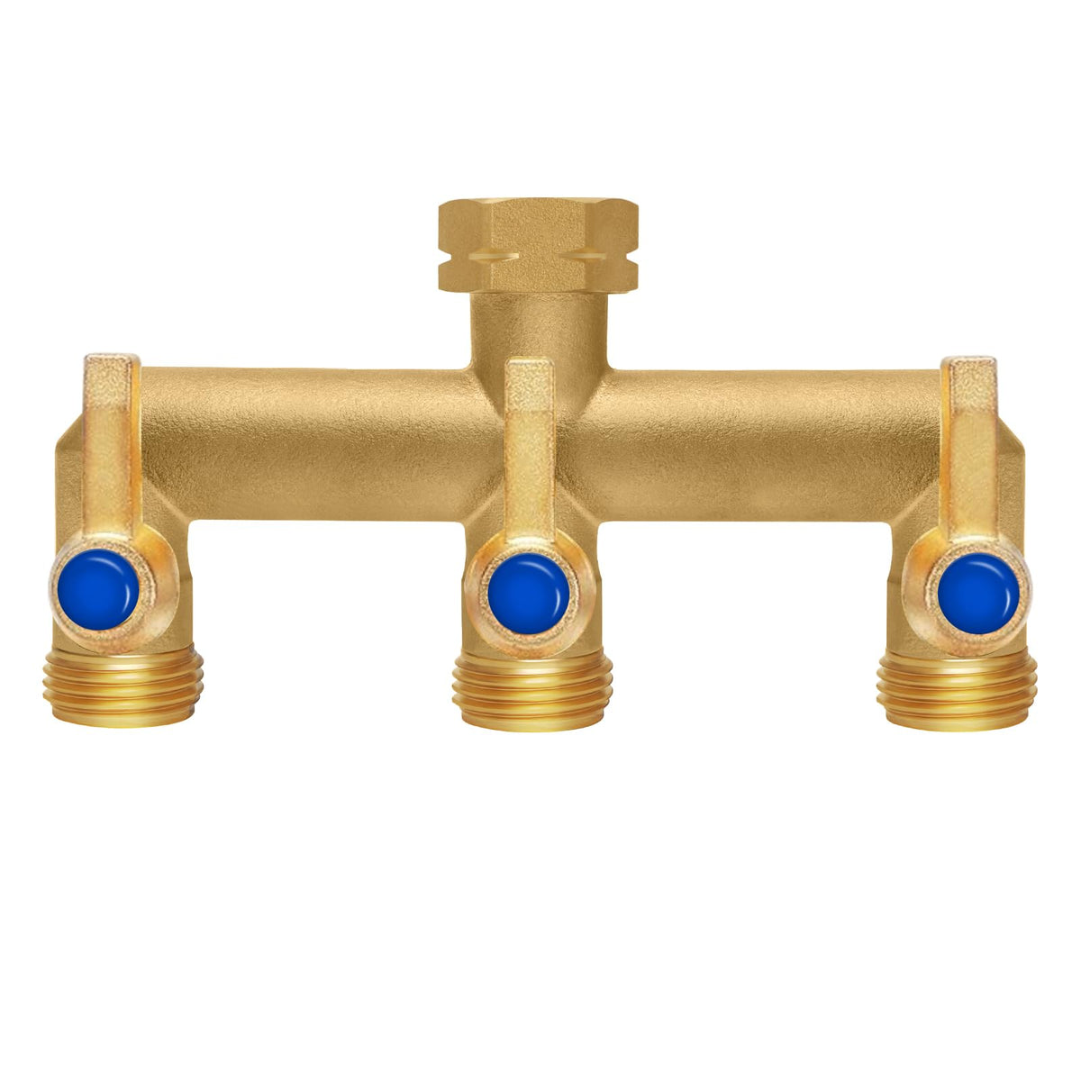 BACASIN Brass Garden Hose Splitter front view with three outlets