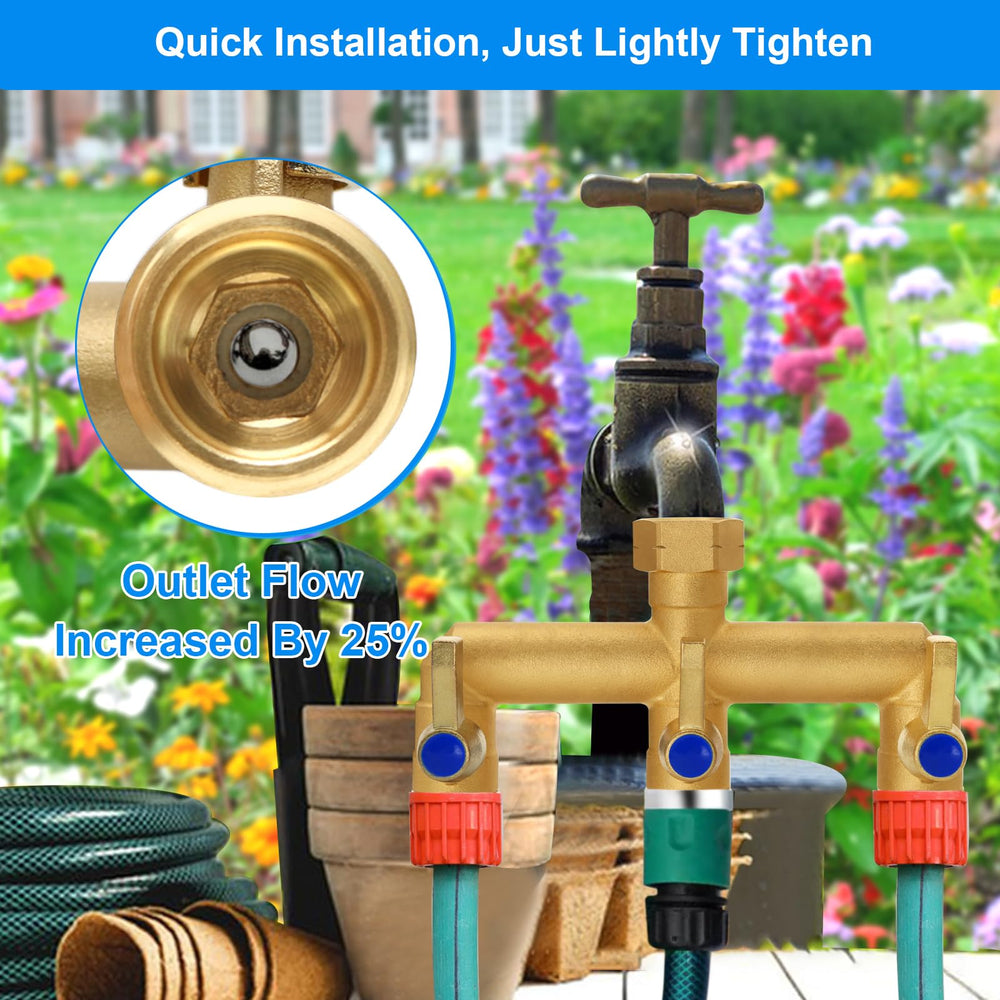 BACASIN Brass Garden Hose Splitter side view showcasing valve controls