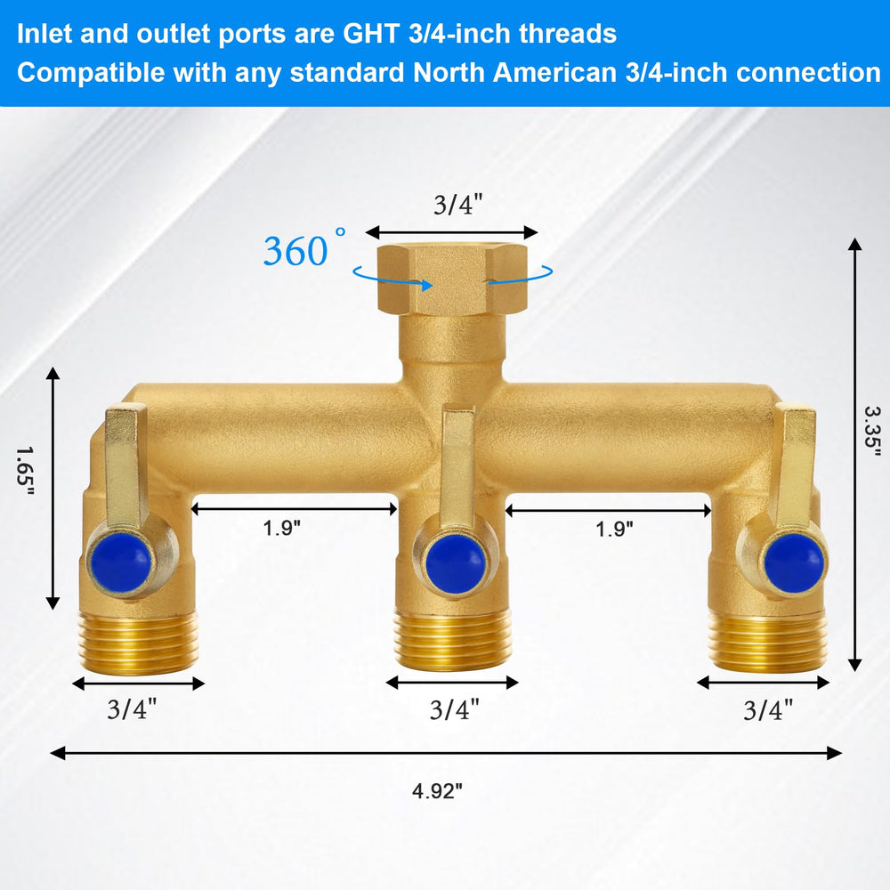 BACASIN Brass Hose Splitter attached to a faucet with hoses connected