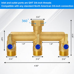 BACASIN Brass Hose Splitter attached to a faucet with hoses connected