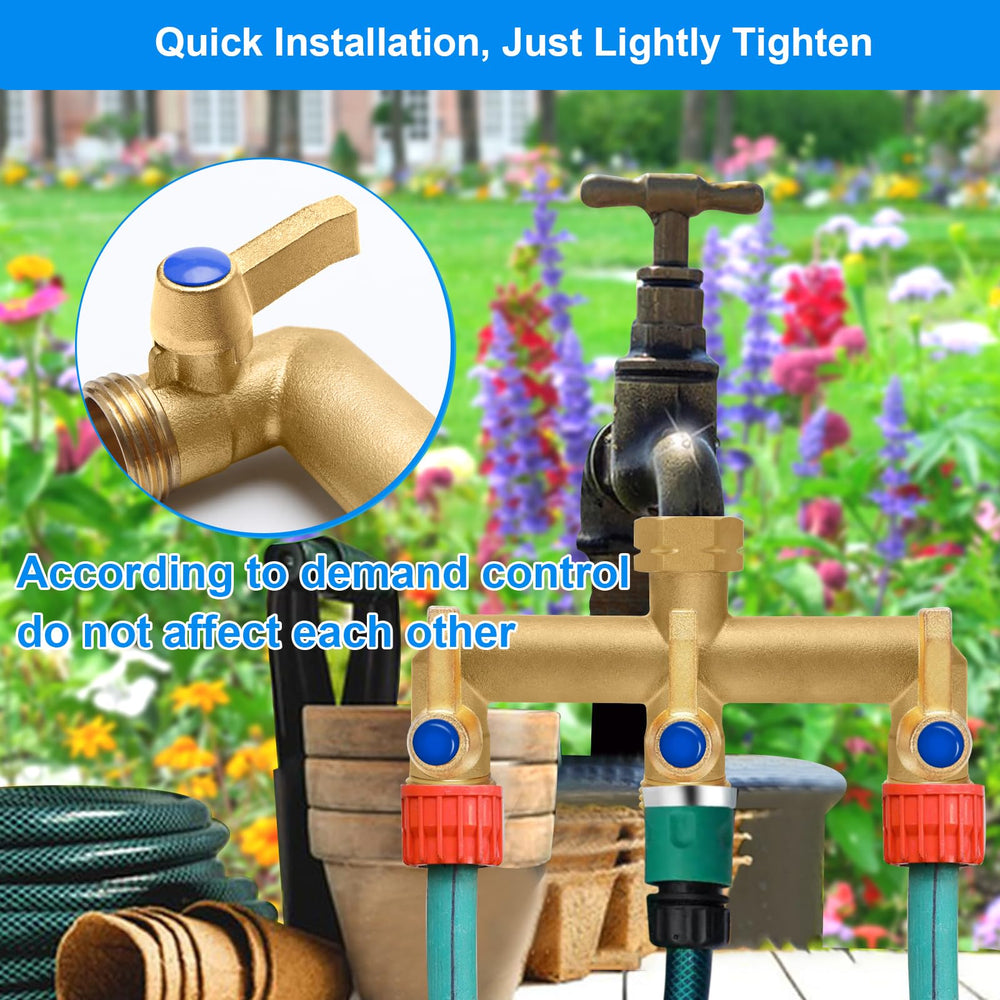 BACASIN Brass Hose Splitter installation on a garden faucet