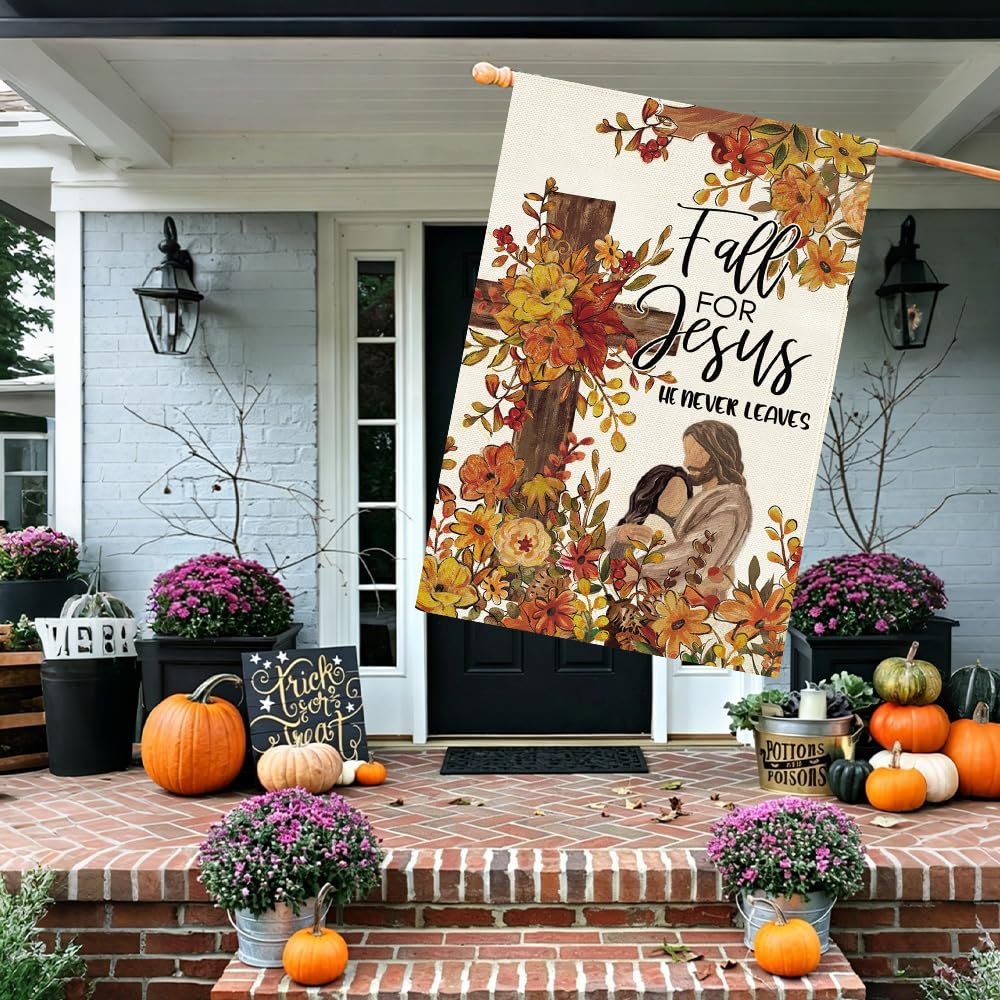 Baccessor Fall For Jesus house flag with rubber stopper and anti-wind clip