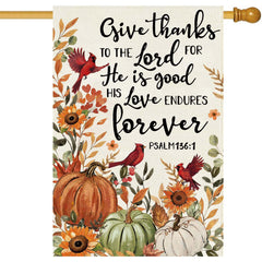 Baccessor Fall House Flag 28x40 inch front view with Give Thanks to The Lord design