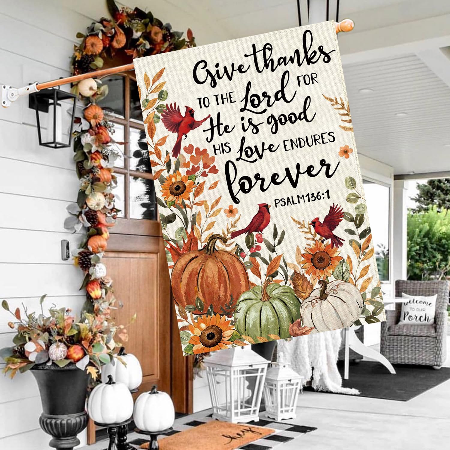 Baccessor Fall House Flag double-sided view showcasing vibrant colours