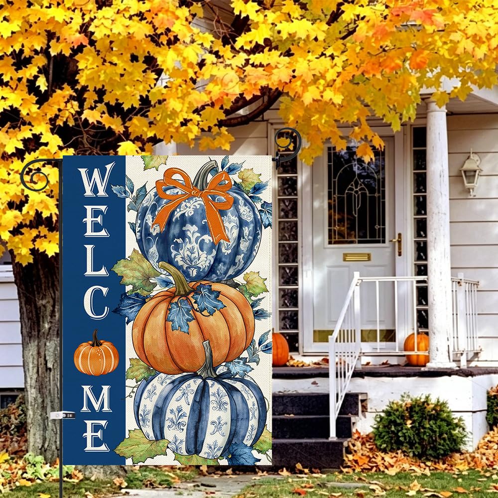 Baccessor Fall Pumpkin Garden Flag close-up showing fabric texture