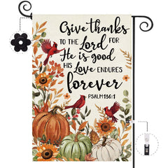 Baccessor Fall Pumpkin Garden Flag front view with cardinal design