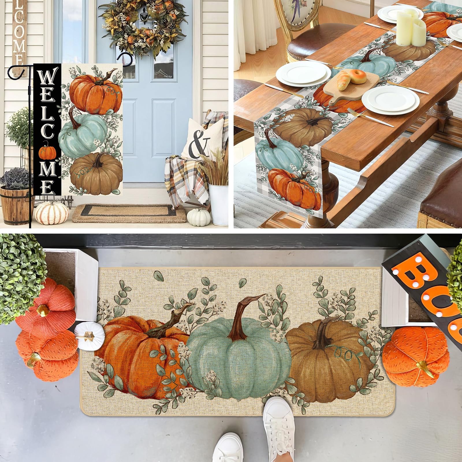 Baccessor Fall Pumpkins Garden Flag held up to show vibrant colours