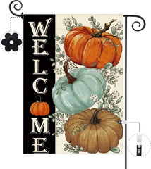 Baccessor Fall Pumpkins Garden Flag side view showcasing the double-sided print