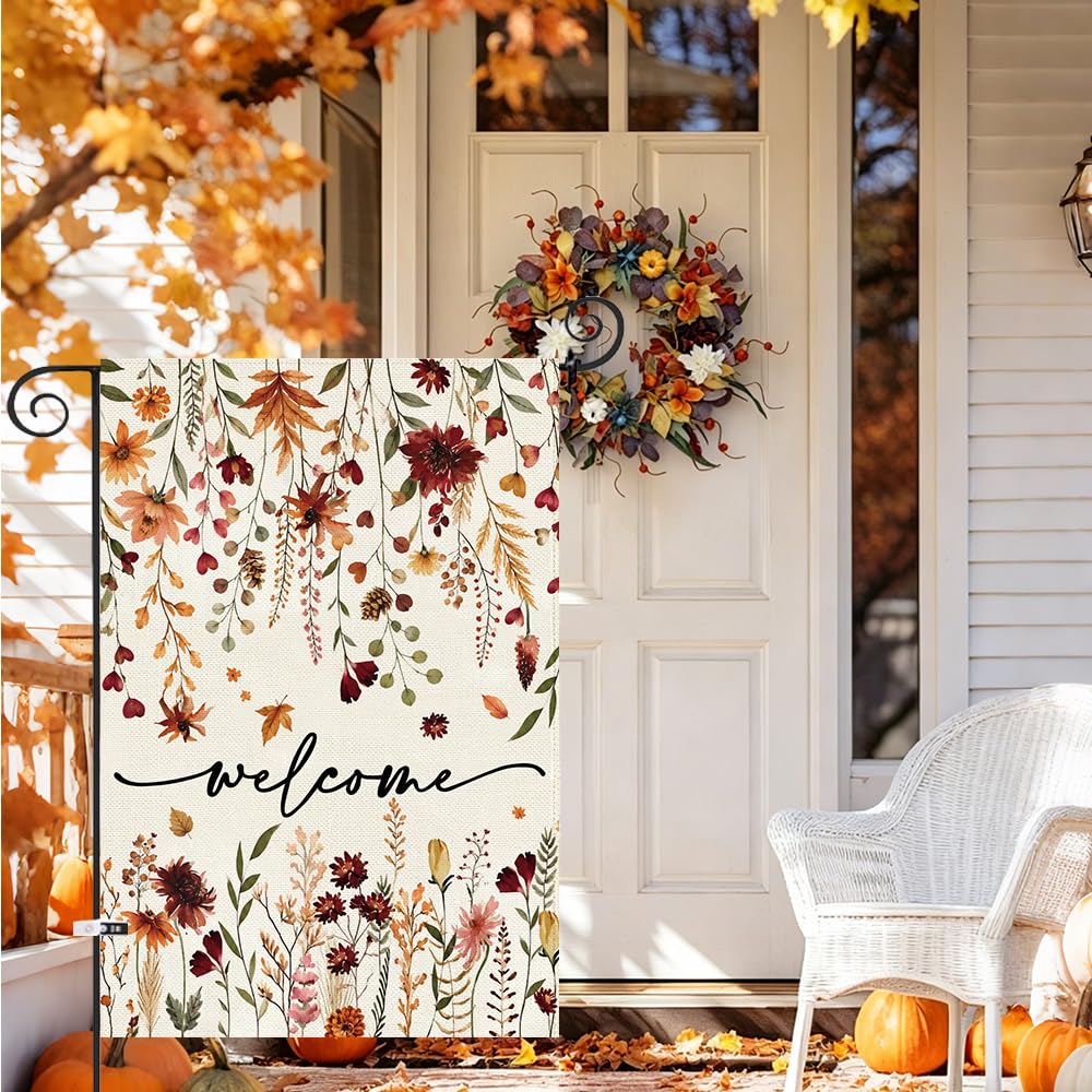 Baccessor Fall Welcome Garden Flag with rubber stopper and wind clip
