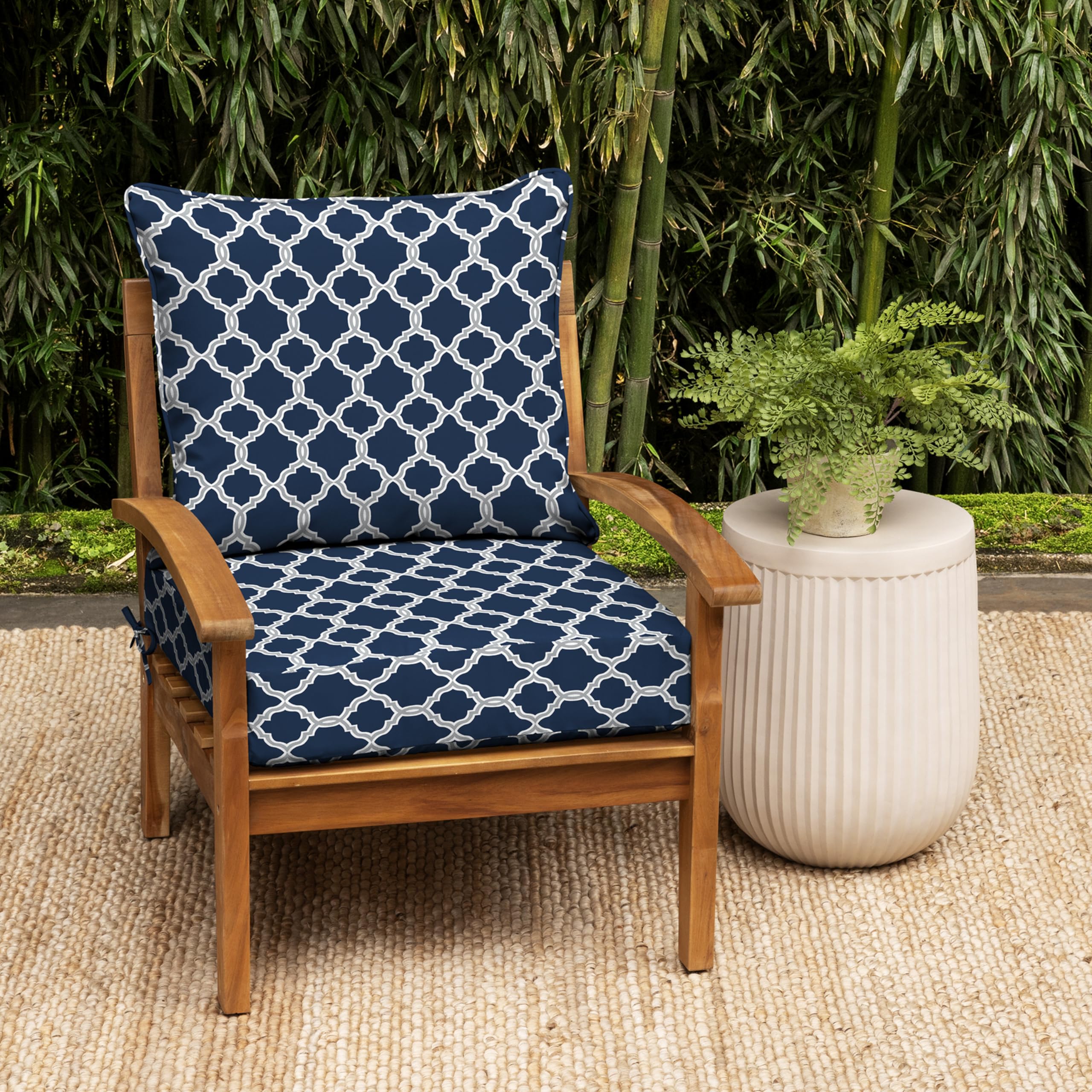 Back cushion of Arden Selections Outdoor Deep Seat Cushion Set showing recycled polyfiber