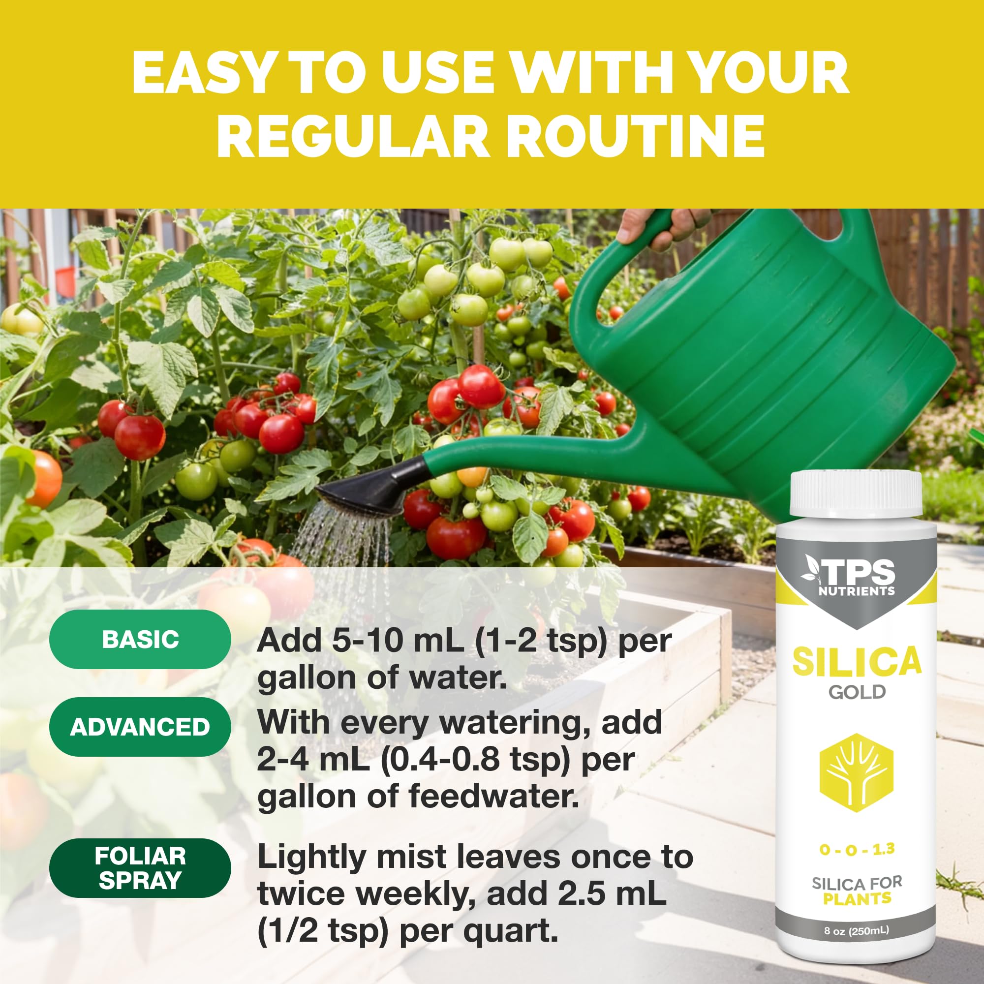Back label of TPS NUTRIENTS Silica Gold bottle