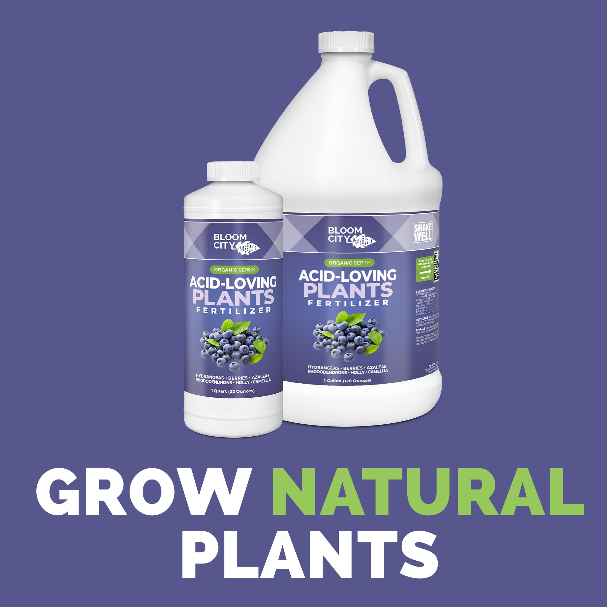 Back of Bloom City Acid-Loving Plant Fertilizer bottle with safety instructions