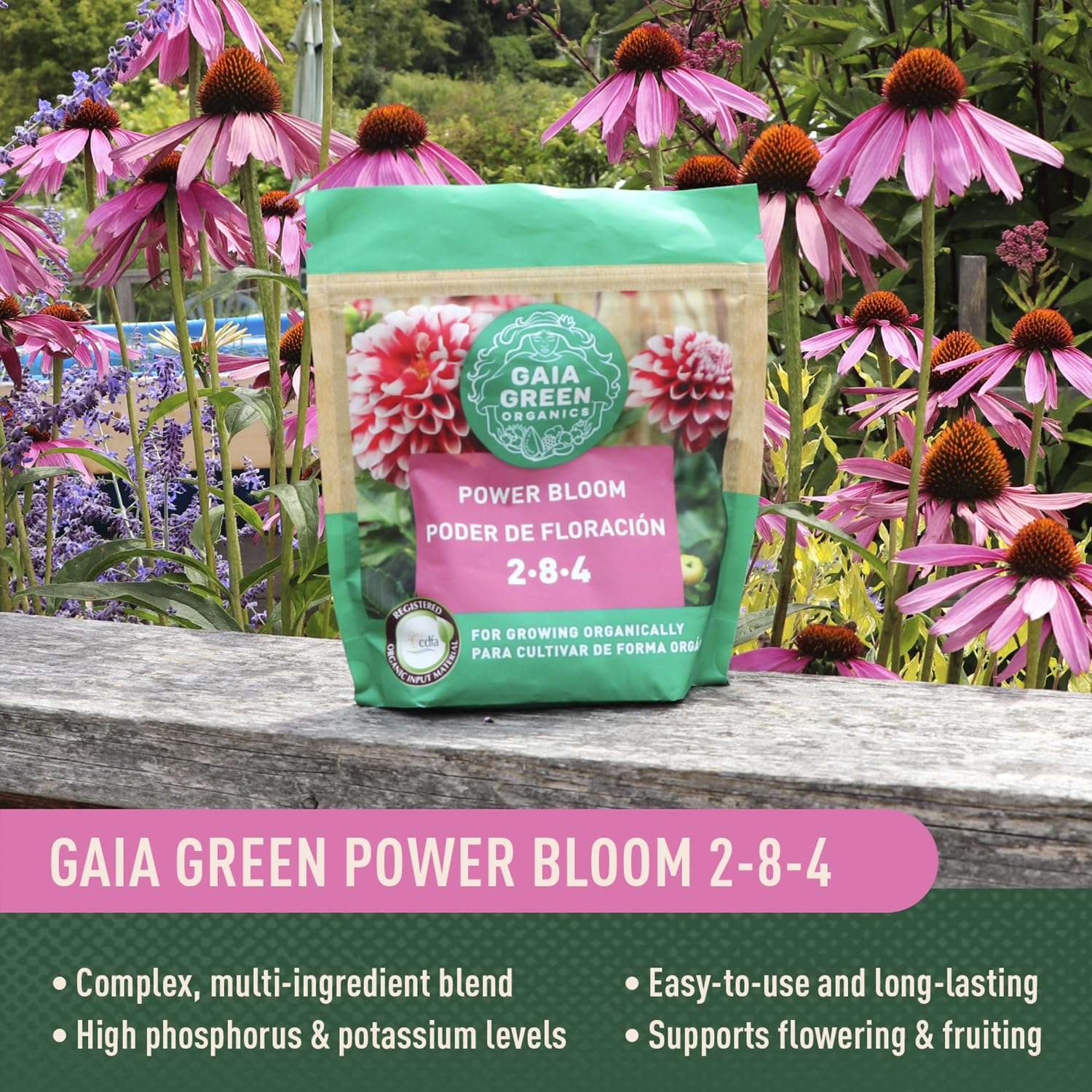 Back of Gaia Green Power Bloom Organic Fertilizer package