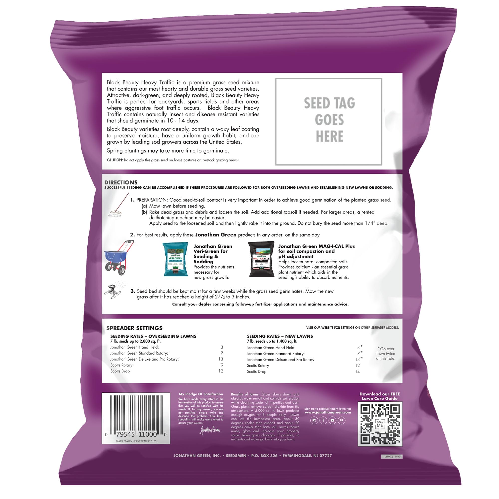 Back of Jonathan Green Heavy Traffic Grass Seed package