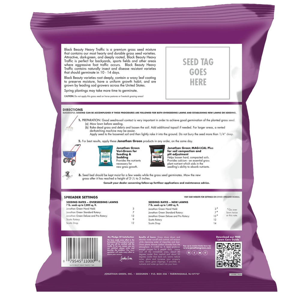 Back of Jonathan Green Heavy Traffic Grass Seed package
