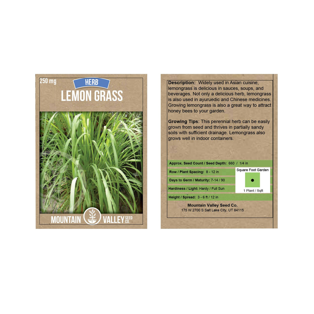 Back of Mountain Valley Seed Co lemongrass seeds packet