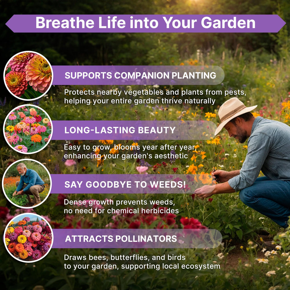 Back of Organo Republic Zinnia Seeds Pack showing instructions
