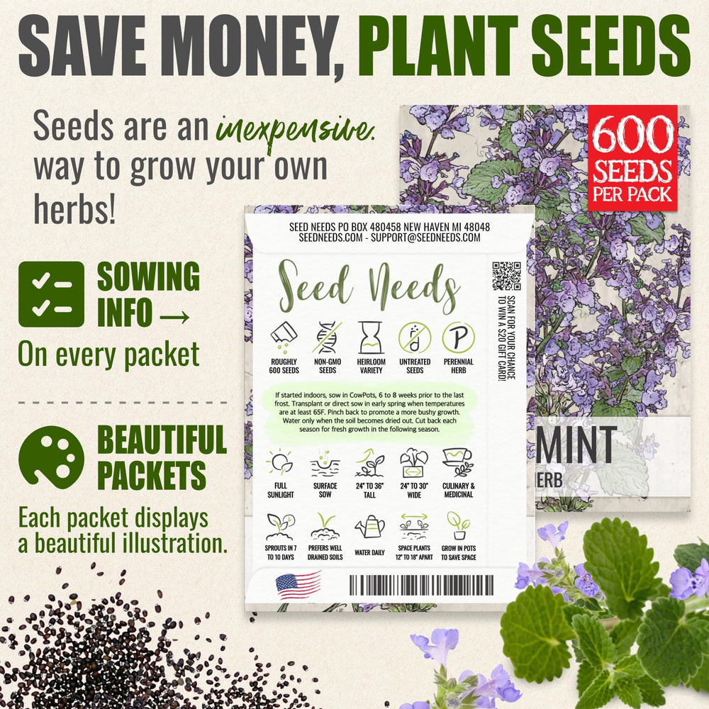 Back of Seed Needs Catmint seeds packet showing instructions