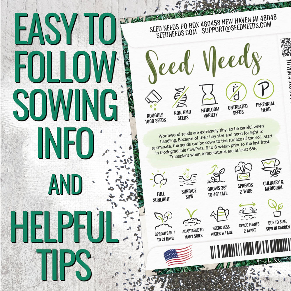 Back of Seed Needs Wormwood packet showing sowing instructions