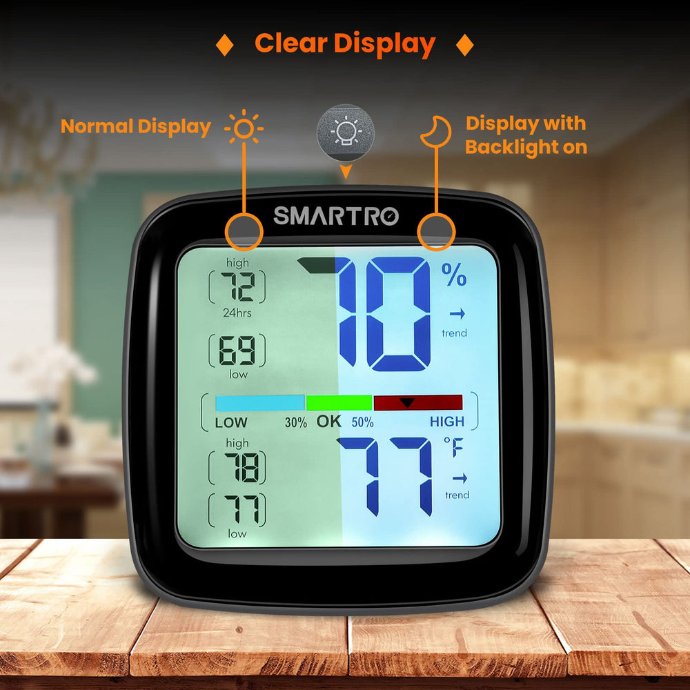 Back of SMARTRO SC42 Digital Hygrometer with buttons