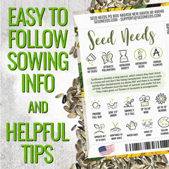 Back of the Dwarf Sunspot Sunflower seed packet showing sowing info