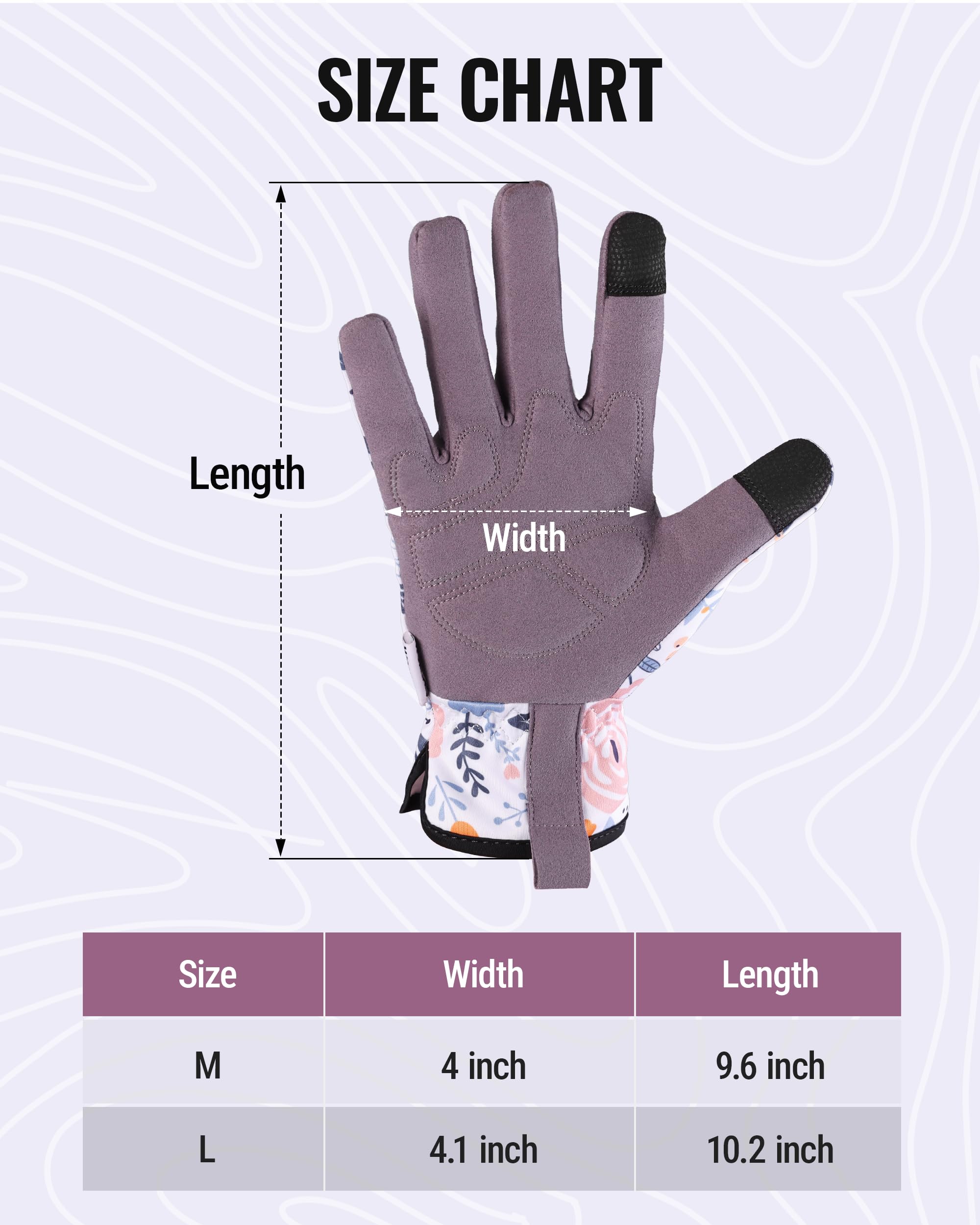 Back of WORKPRO Floral Garden Gloves showing breathable fabric