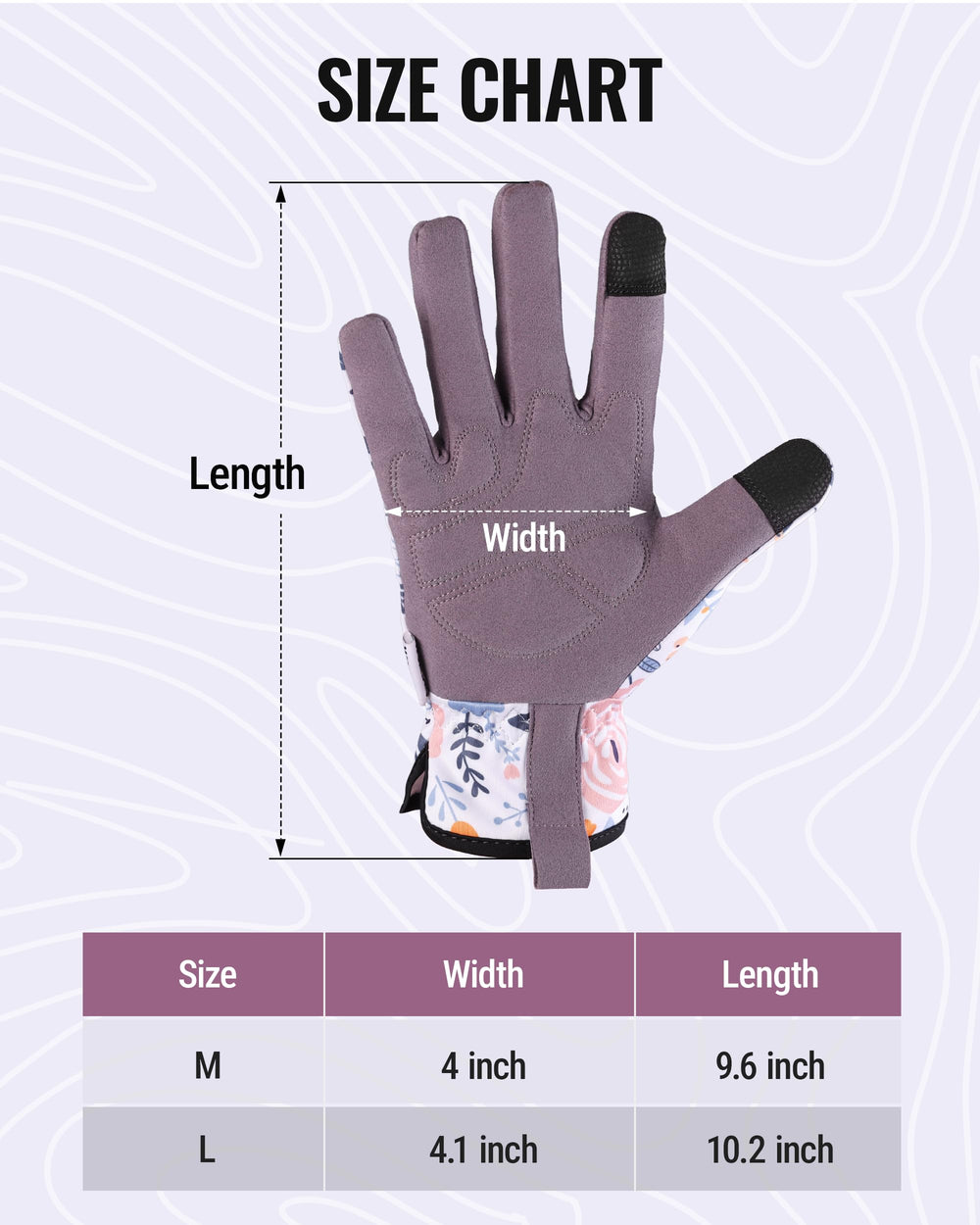 Back of WORKPRO Floral Garden Gloves showing breathable fabric
