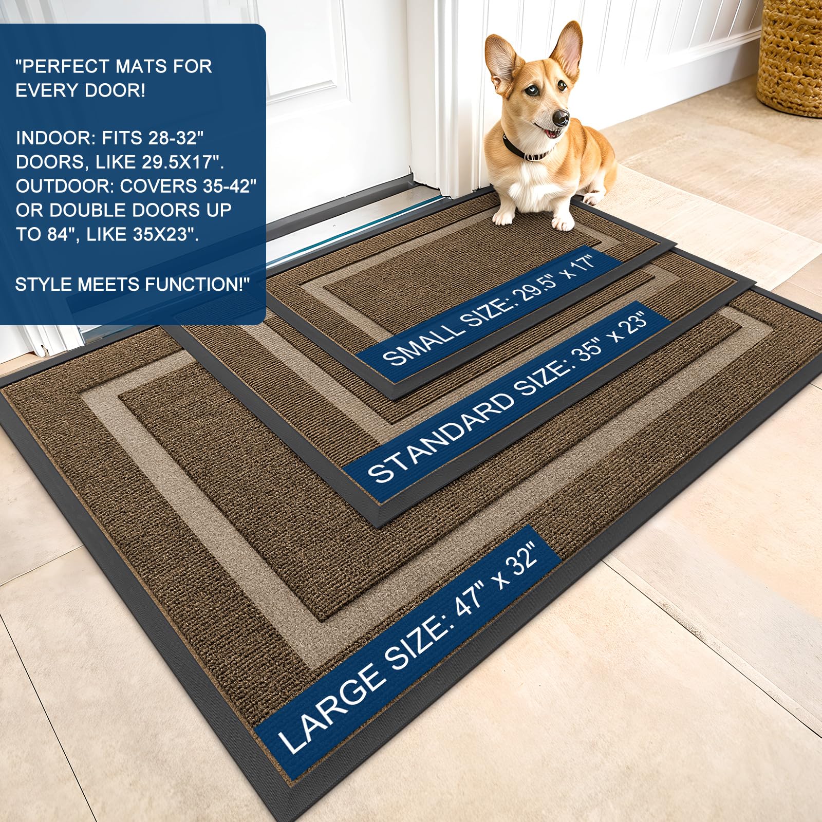 Back side of OLANLY doormat showing natural rubber backing