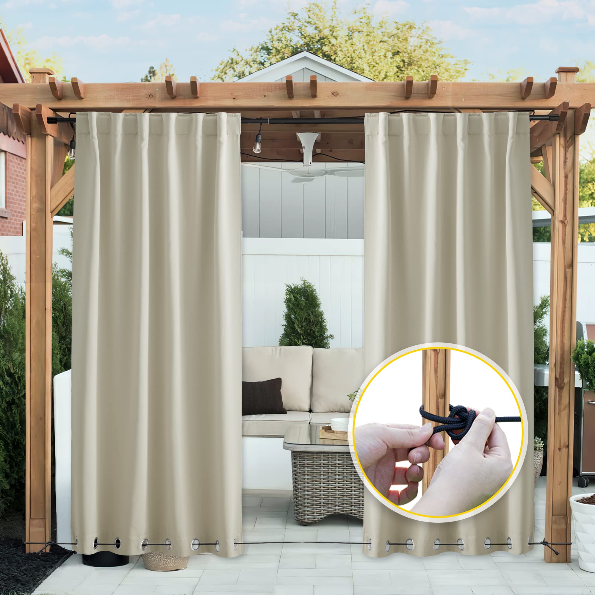 Back tab and grommet details of NICETOWN Outdoor Curtain