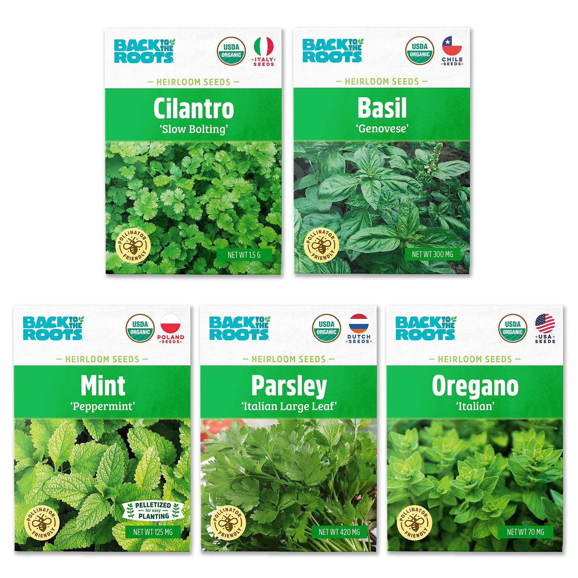 Back to the Roots Organic Herb Seeds Variety 5-Pack front view