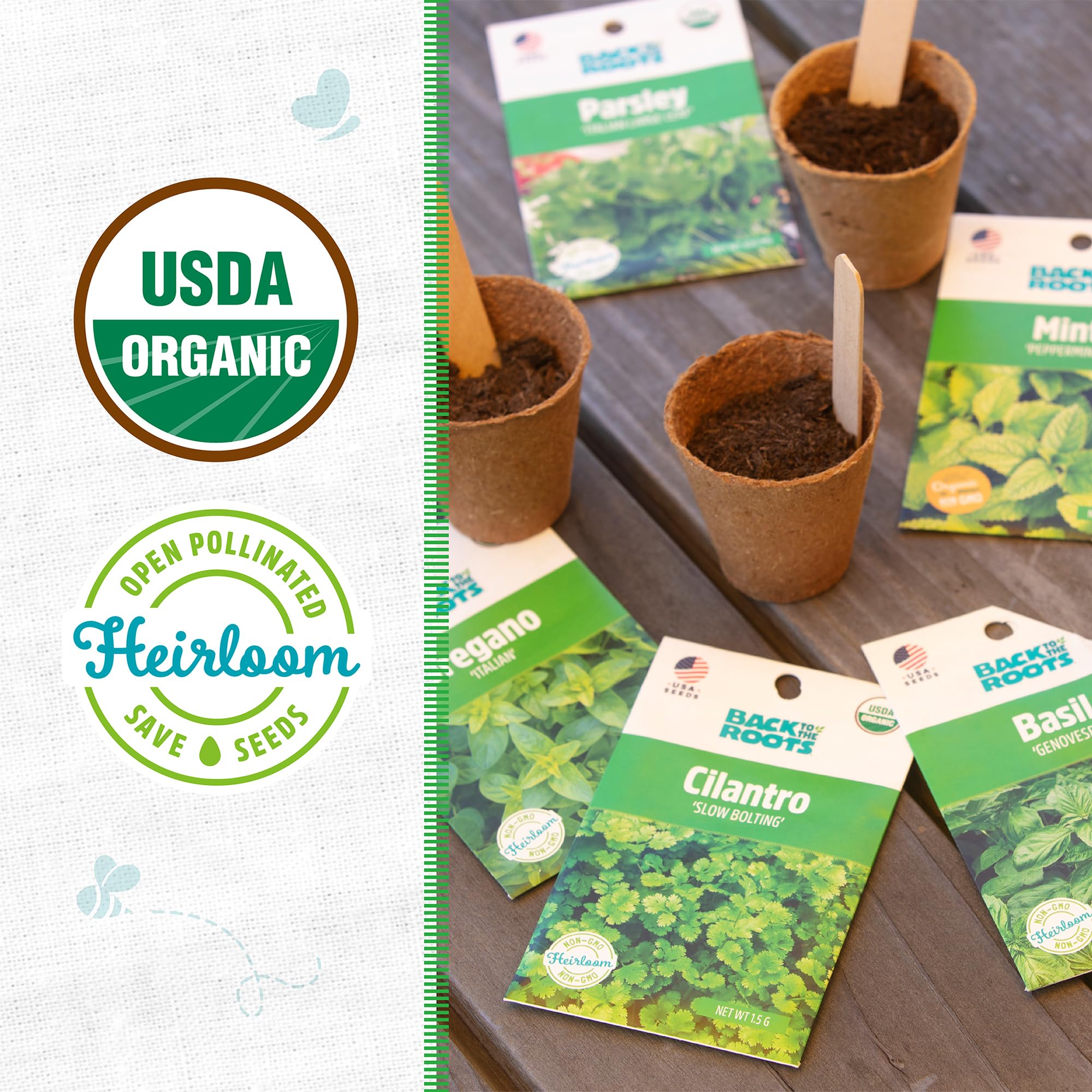 Back to the Roots Organic Herb Seeds Variety 5-Pack packaging details