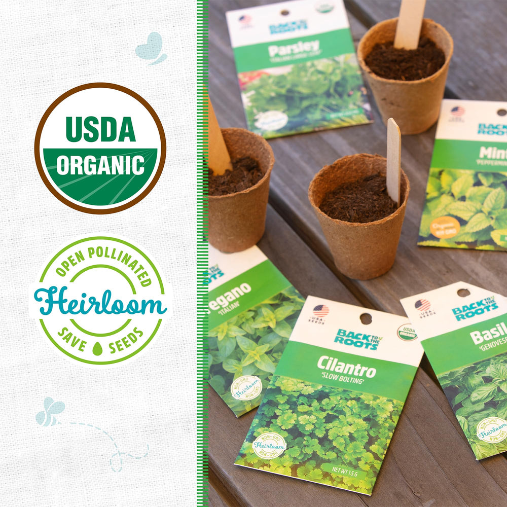 Back to the Roots Organic Herb Seeds Variety 5-Pack packaging details