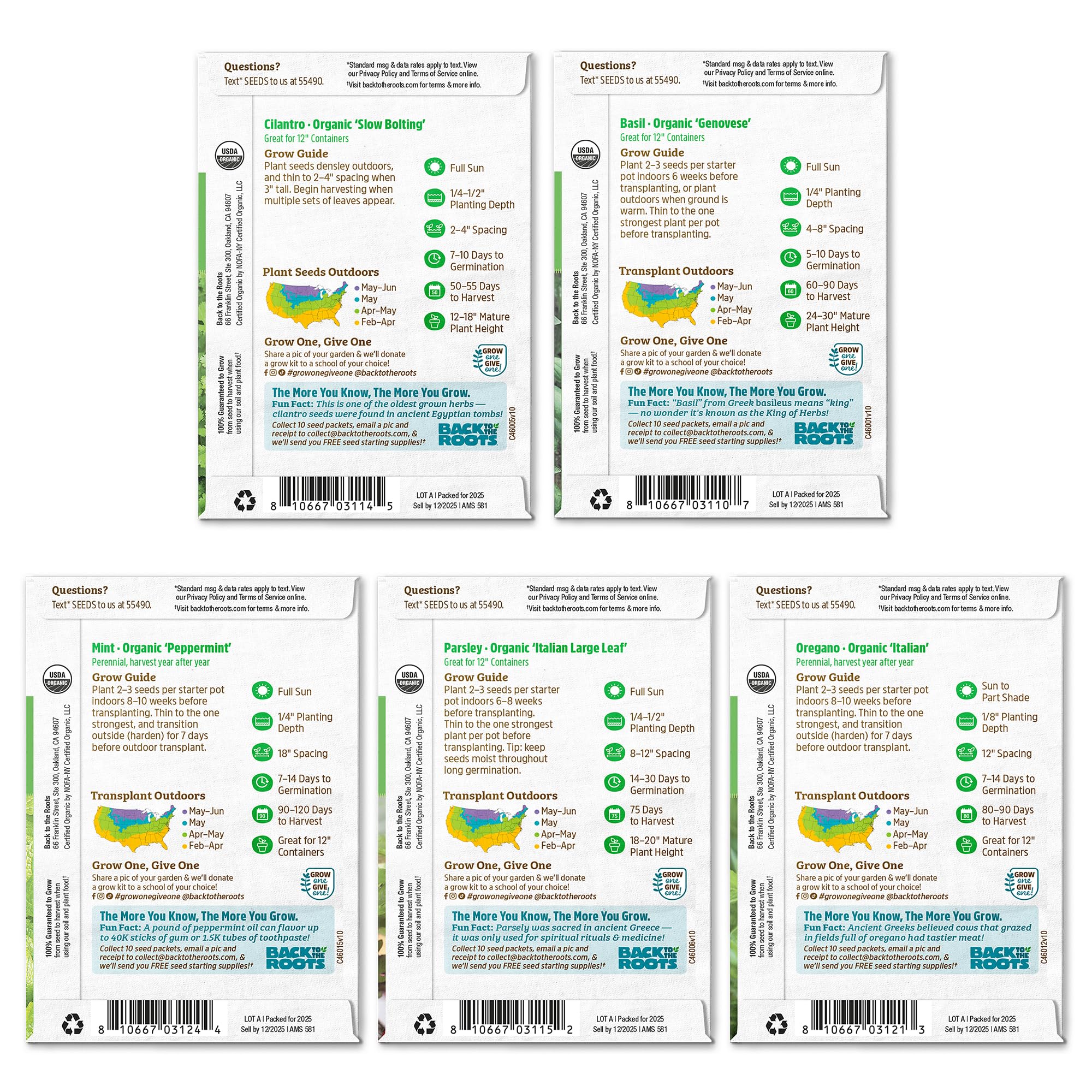 Back to the Roots Organic Herb Seeds Variety with herbs growing