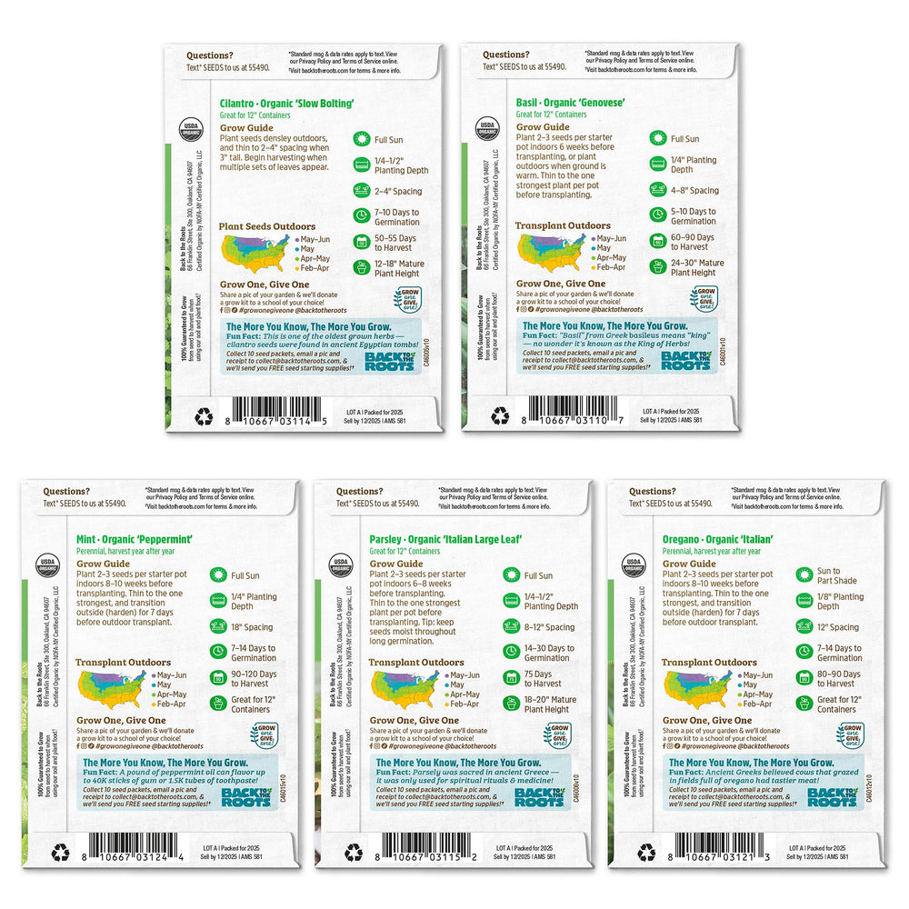 Back to the Roots Organic Herb Seeds Variety with herbs growing