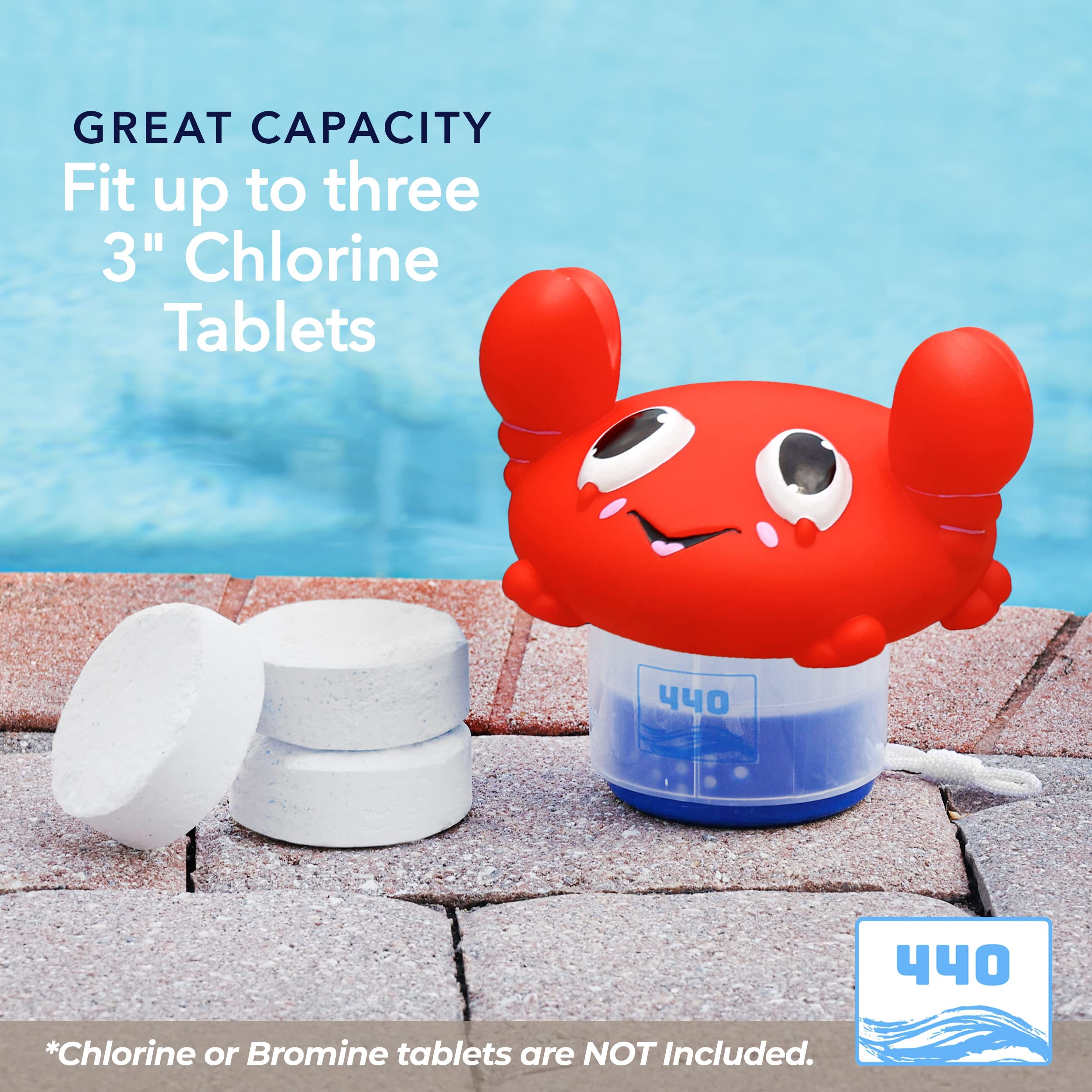 Back view of 440 Crab Chlorine Floater with open crab lid