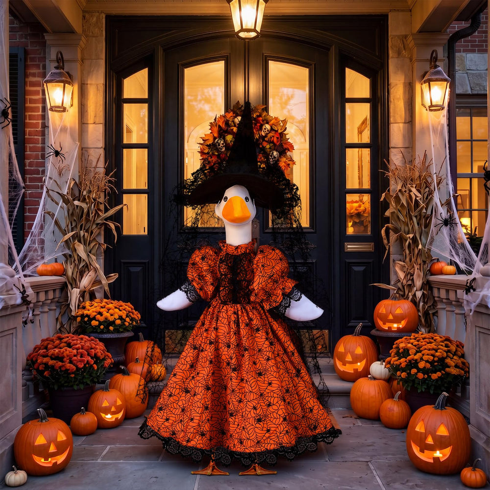 Back view of Abbylike Halloween porch goose witch costume