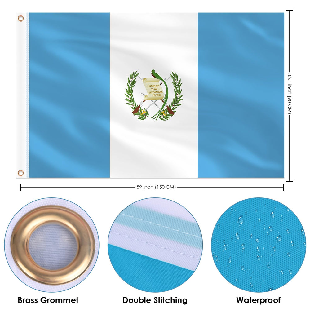Back view of AhfuLife Guatemala Flag 3x5 Ft showcasing stitching