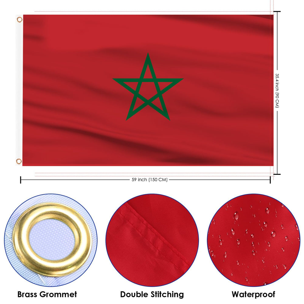 Back view of AhfuLife Morocco Flag showing double stitching