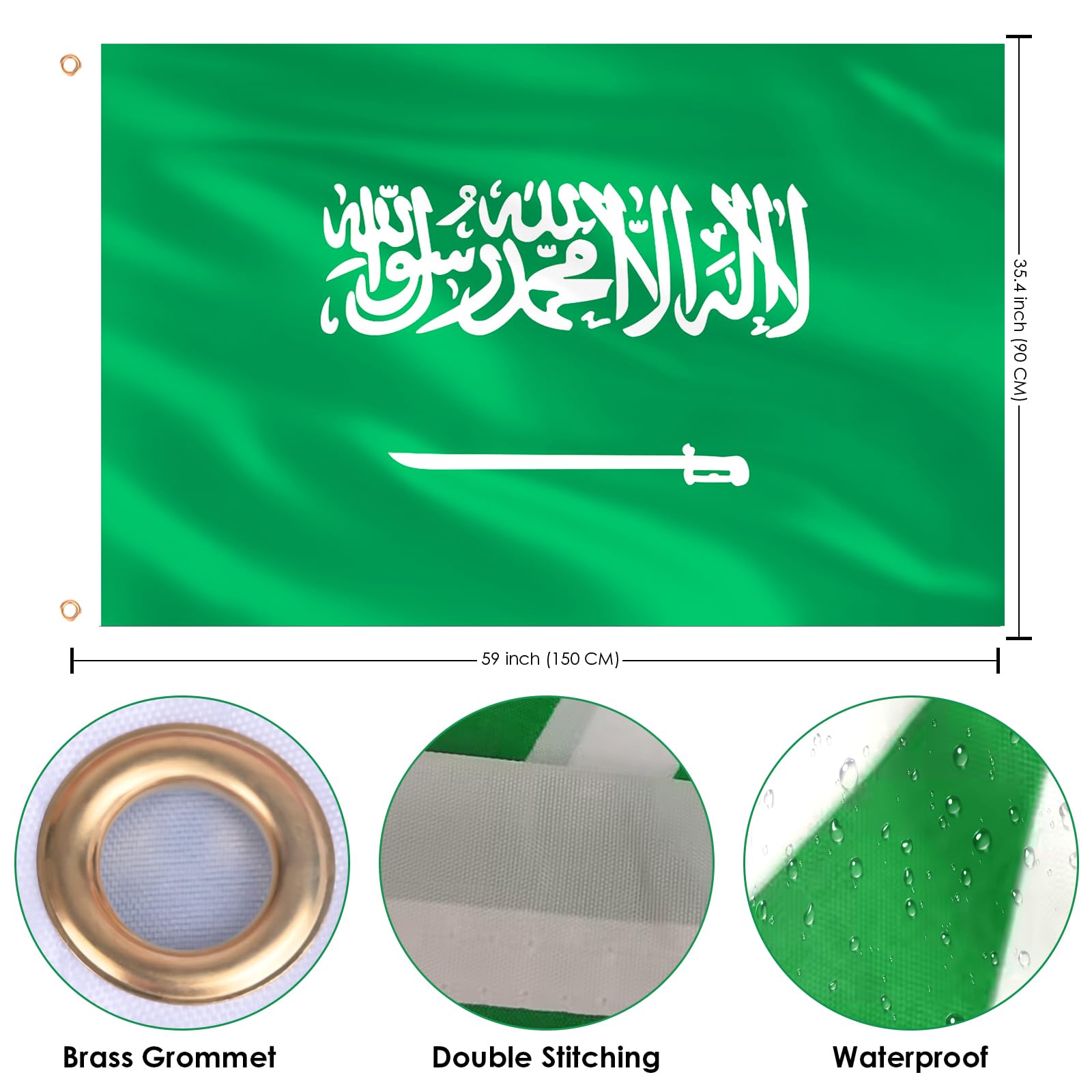 Back view of AhfuLife Saudi Arabia Flag showcasing brass grommets