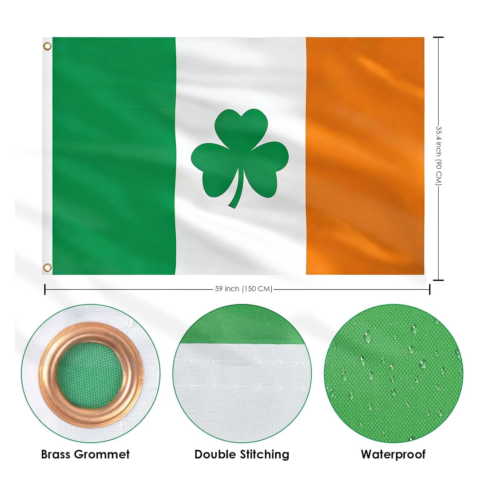 Back view of AhfuLife Shamrock Flag Banner showing double-stitched edges