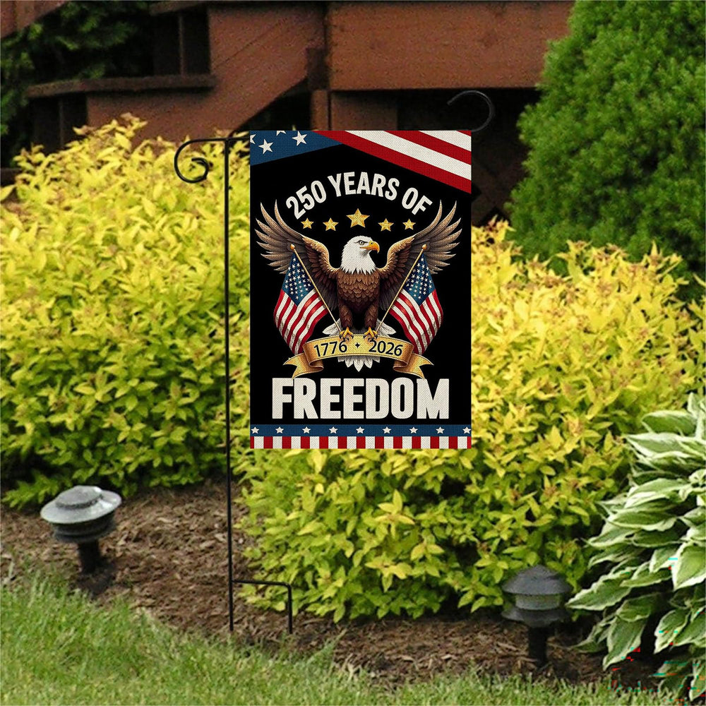 Back view of AIBOLYNE 250th Anniversary Garden Flag