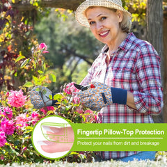 Back view of Ainiv Floral Gardening Gloves showcasing elastic wrist design