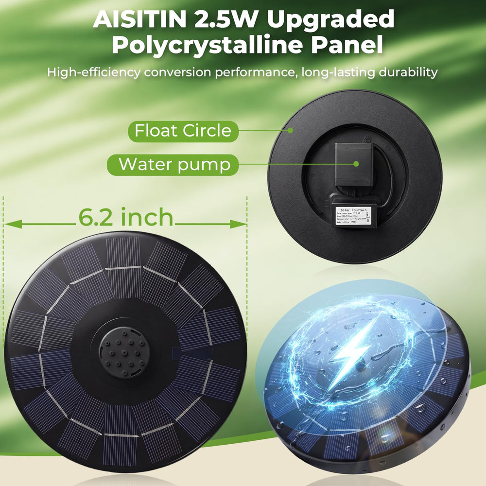 Back view of AISITIN 2.5W Solar Fountain Pump with suspension bracket
