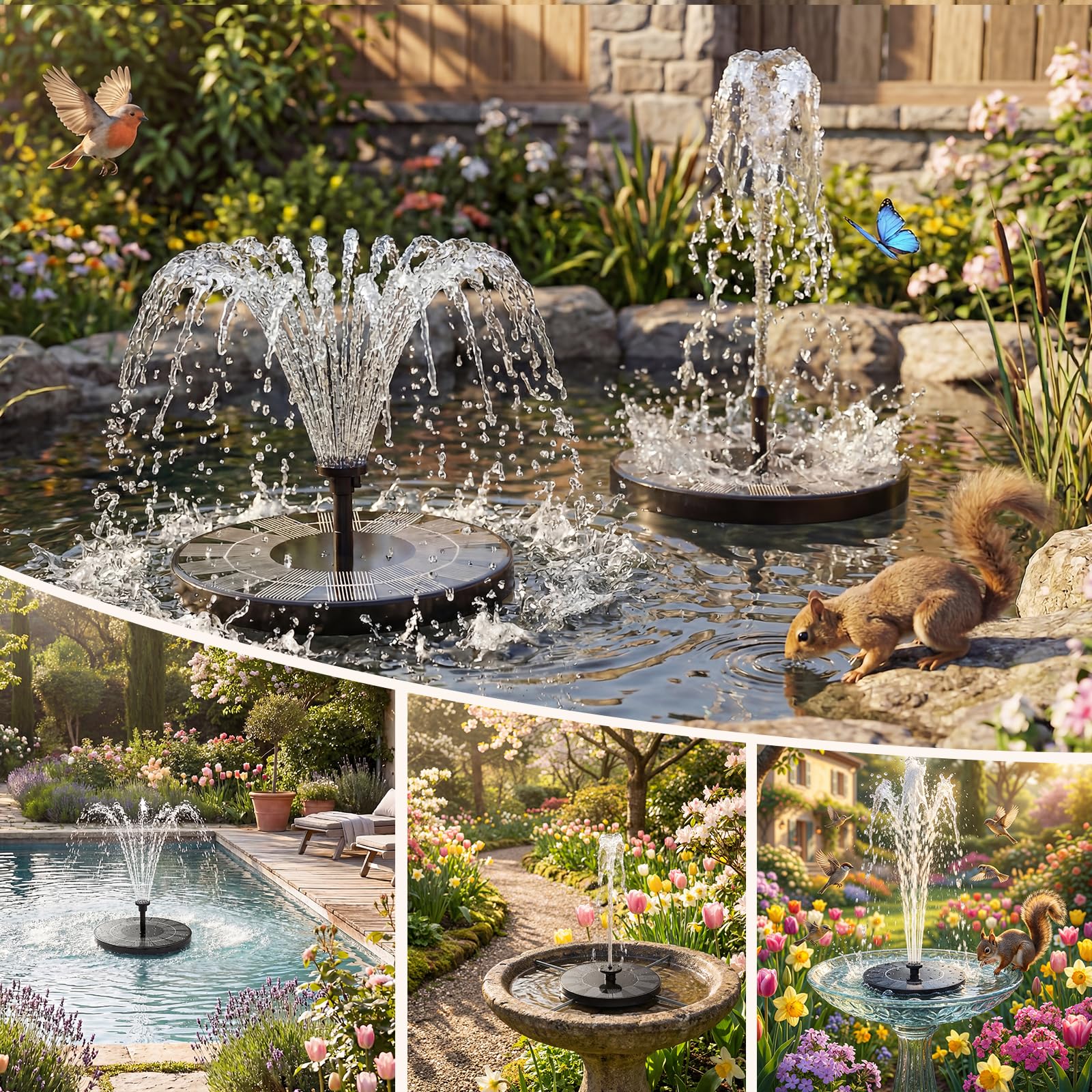 Back view of AISITIN Solar Bird Bath Fountain Pump