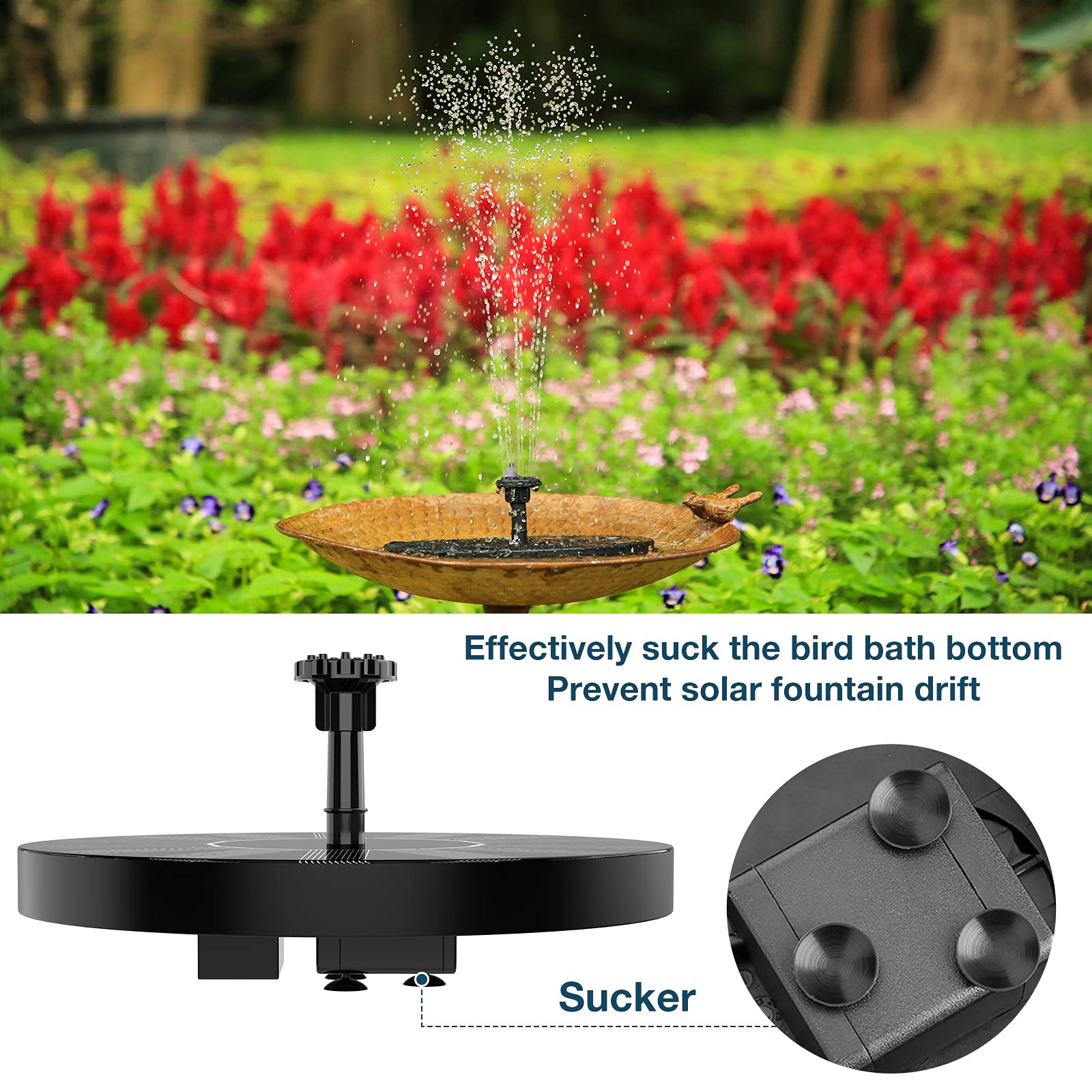 Back view of AISITIN Solar Fountain showing solar panel