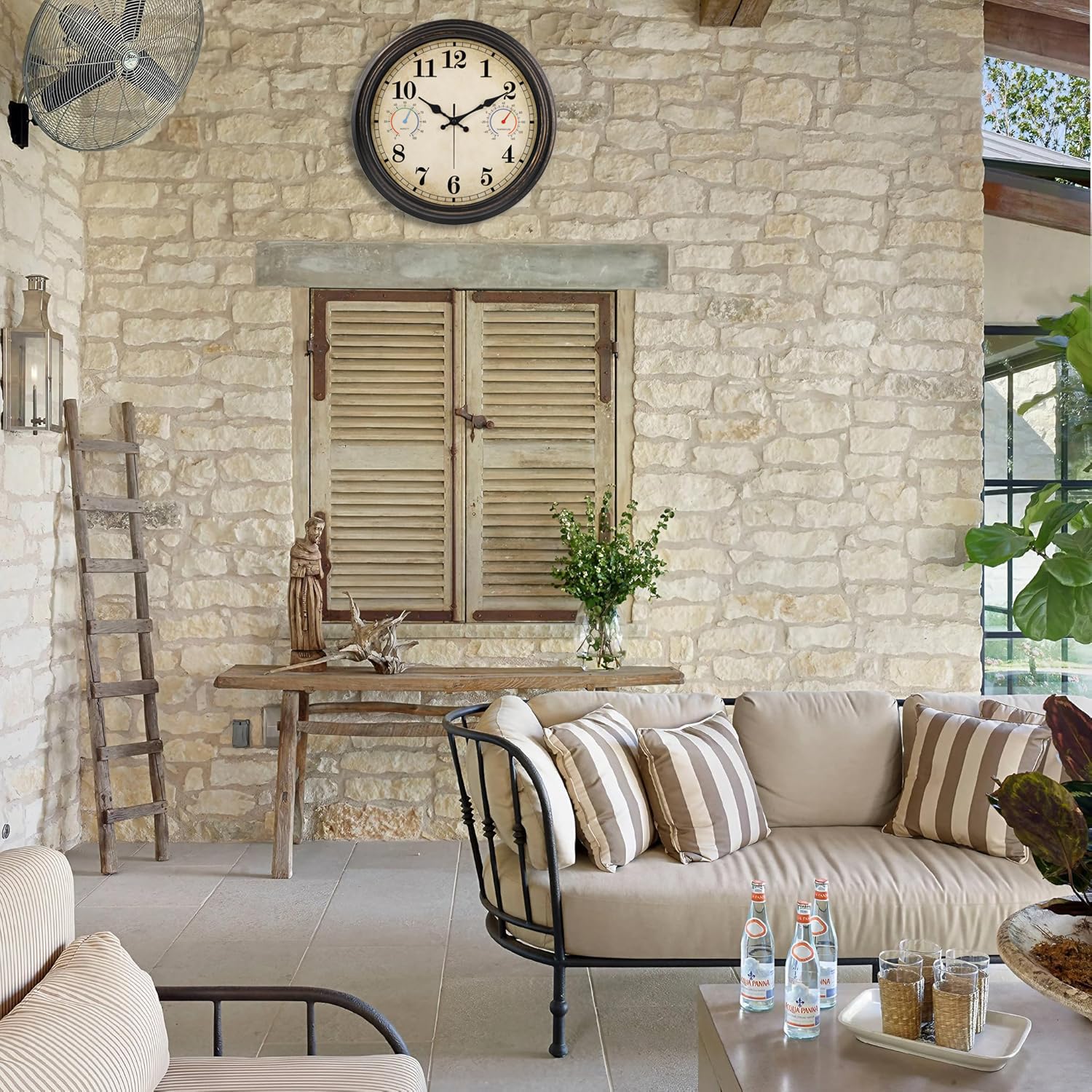 Back view of Alarllok 16-Inch outdoor clock showing waterproof design