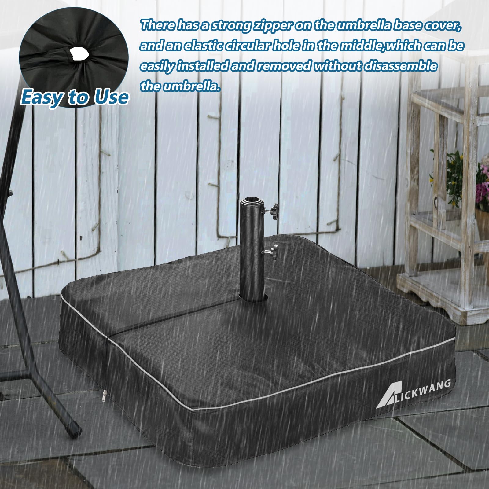 Back view of Alickwang Patio Umbrella Base Cover showing double needle stitching