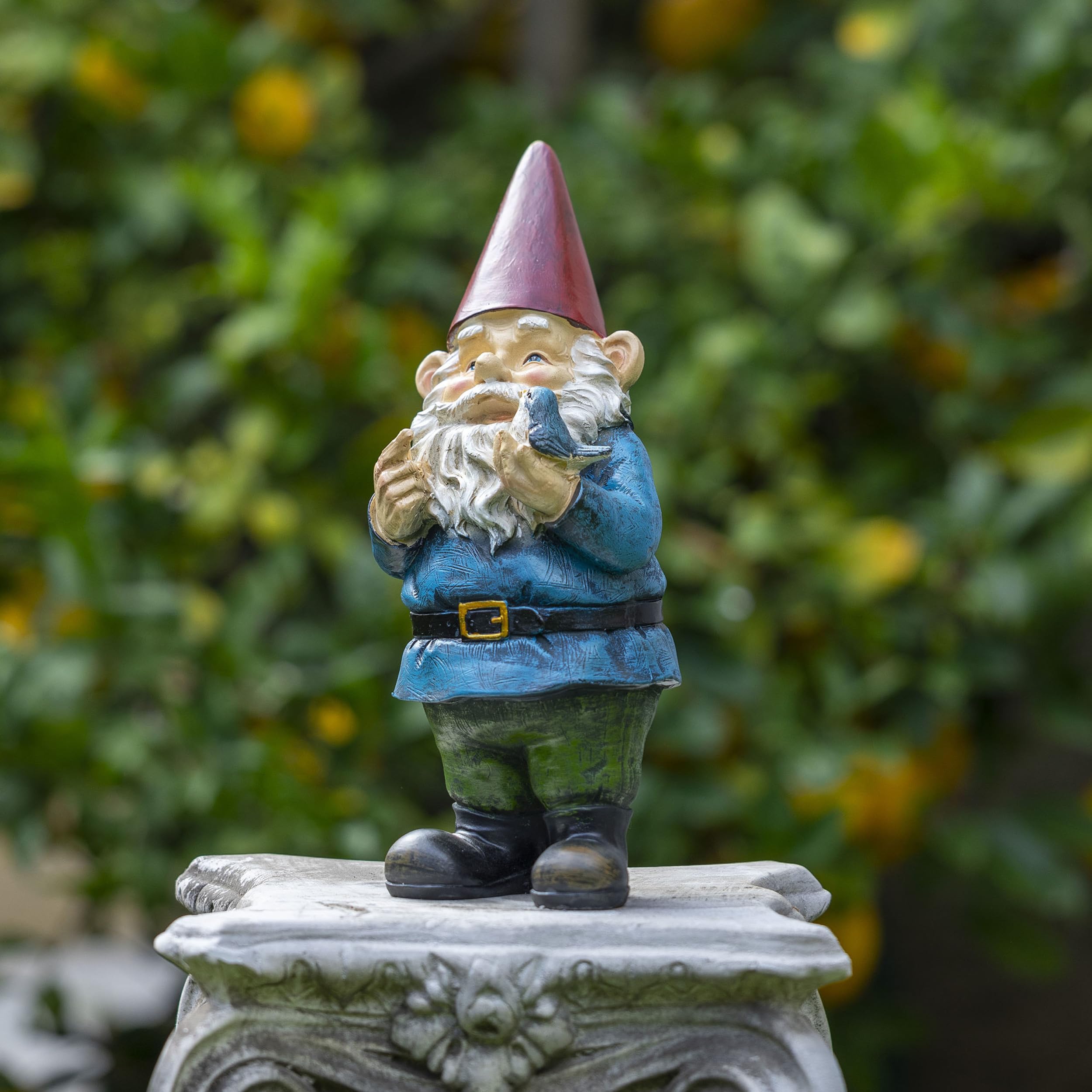 Back view of Alpine Corporation 12" Tall Garden Gnome statue