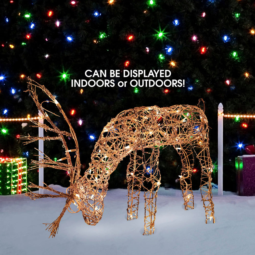 Back view of Alpine Corporation Rattan Grazing Reindeer decoration